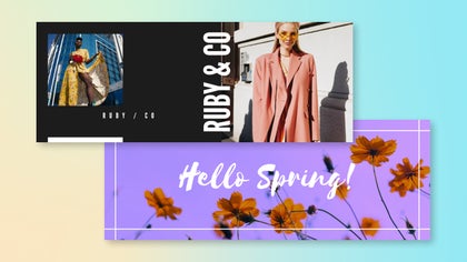 A stylish Facebook cover featuring fashion elements, text overlays, and a pastel color scheme.