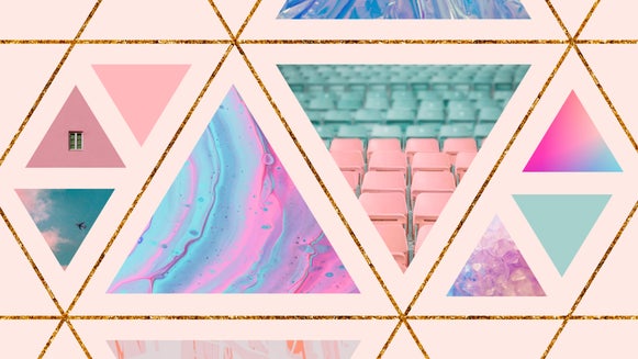 Photos cropped into triangle shapes using image masking