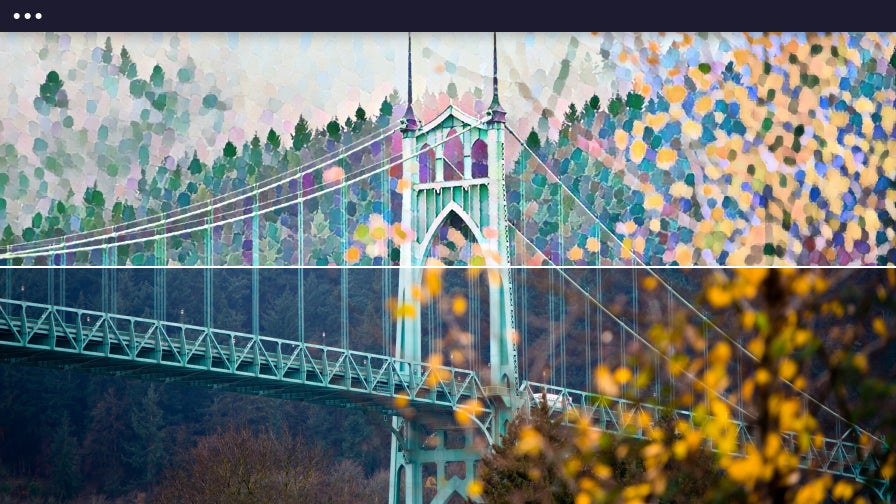 St. Johns Bridge side-by-side with  pointillism photo effect for a painted artistic look