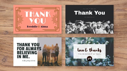 Four thank you card maker templates with different fonts and layouts