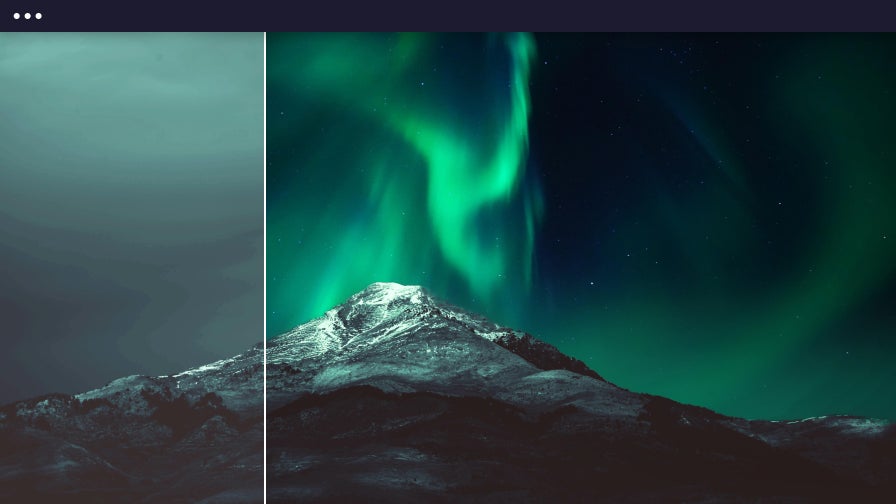 Dramatic mountain sky transformed to vivid northern lights using sky replacer before and after