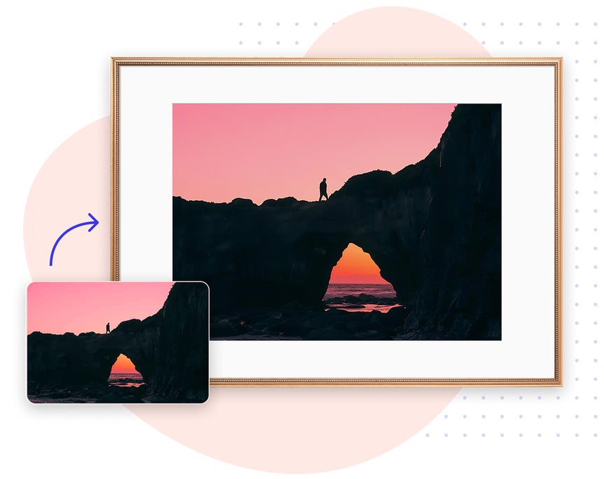 Sunset landscape photo upscaled for fine art print with vivid colors and sharp details