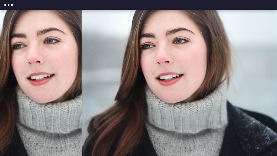 Close-up portrait sharpened with AI upscale to enhance skin texture and facial details