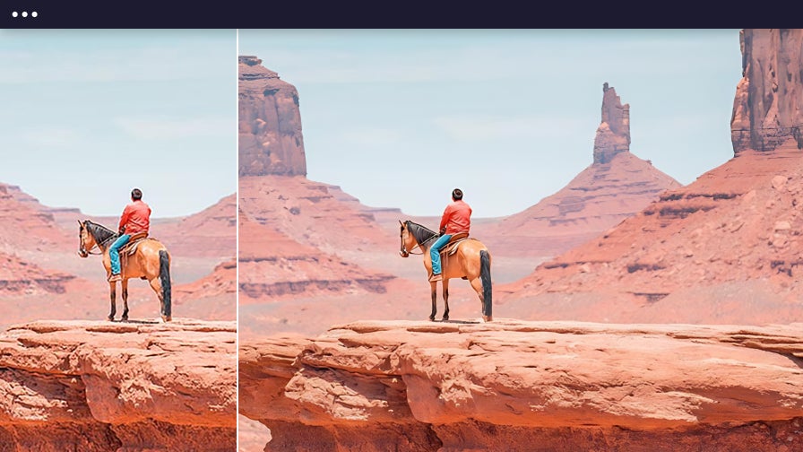 Cowboy on horse in desert landscape upscaled for greater detail and clarity