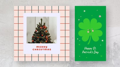 Instagram templates for Merry Christmas and St. Patrick’s Day with festive graphics and colors