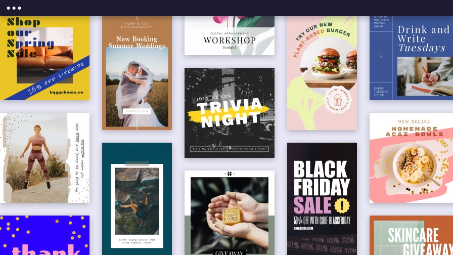 Instagram templates by BeFunky shown in a colorful desktop layout for various post styles