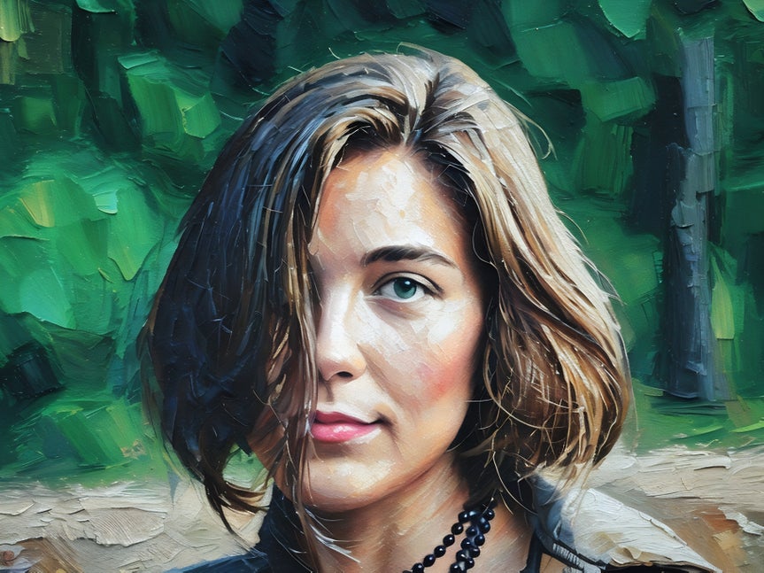 Brunette woman’s portrait stylized with a painterly effect using BeFunky's photo to painting tool

