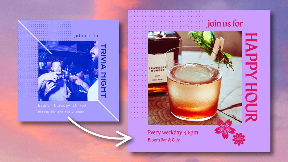 Before and after customizing an Instagram post for professional use