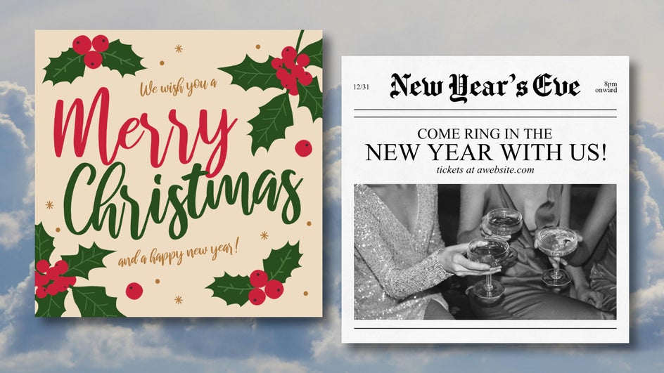 Holiday Instagram post templates for Christmas and New Year