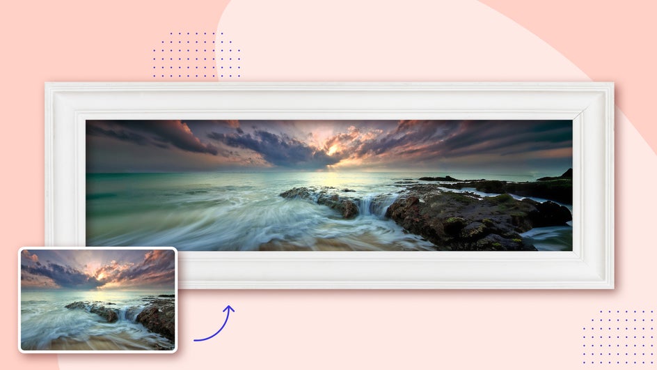 Horizontal ocean landscape turned into a panoramic framed work