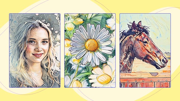 Colored pencil sketch featured image with three sketched subjects
