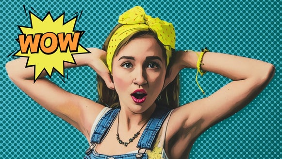 Pop Art comic book effect applied to female portrait close up