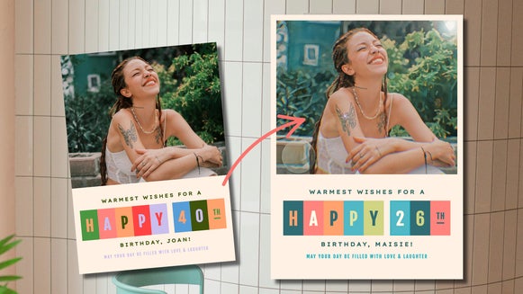 Featured: Before and after results customizing a card with the photo editor
