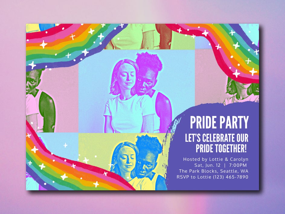 After: A vibrant, pop art–inspired version of the photo with saturated hues and graphic textures, giving the card a fun, artistic vibe.