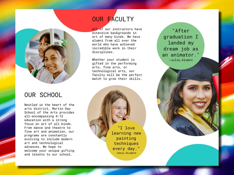 School brochure with photos brightened and unified using tools in the Photo Editor