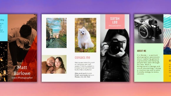 Feature brochure maker with three examples of photographer brochure styles