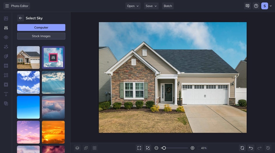settings icon to open expanded settings menu for new sky