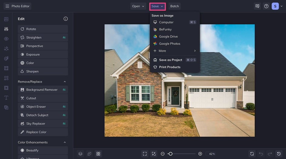 save new sky applied to photo of real estate property