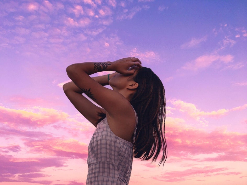 Portrait refined with a pink and purple sky replacement