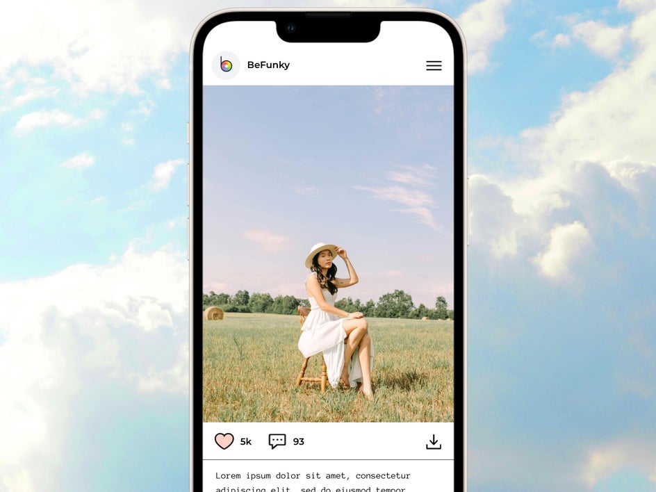 Influencer portrait in field on mobile UI