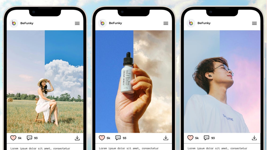 Three examples of sky replacer used for content creators