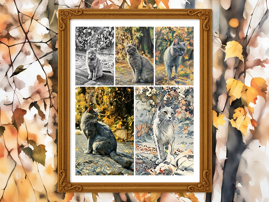 Collage using pet photos with hand-painted effects and birthday-themed layout design