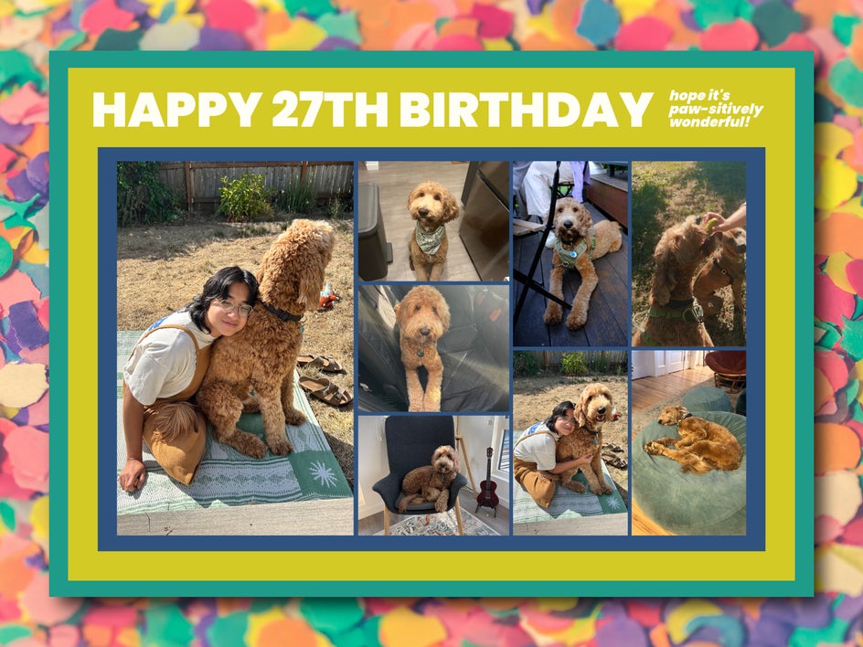 Personalized birthday collage card with cute rat photos, hearts, and decorative pink background