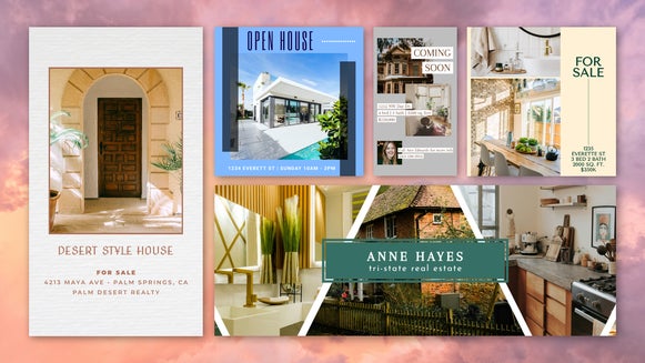 Examples of various real estate templates for social media