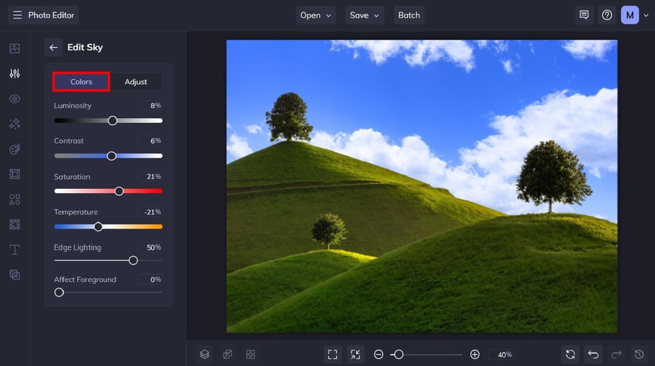 Edited spring sky with white clouds using sky replacer and image adjustment settings