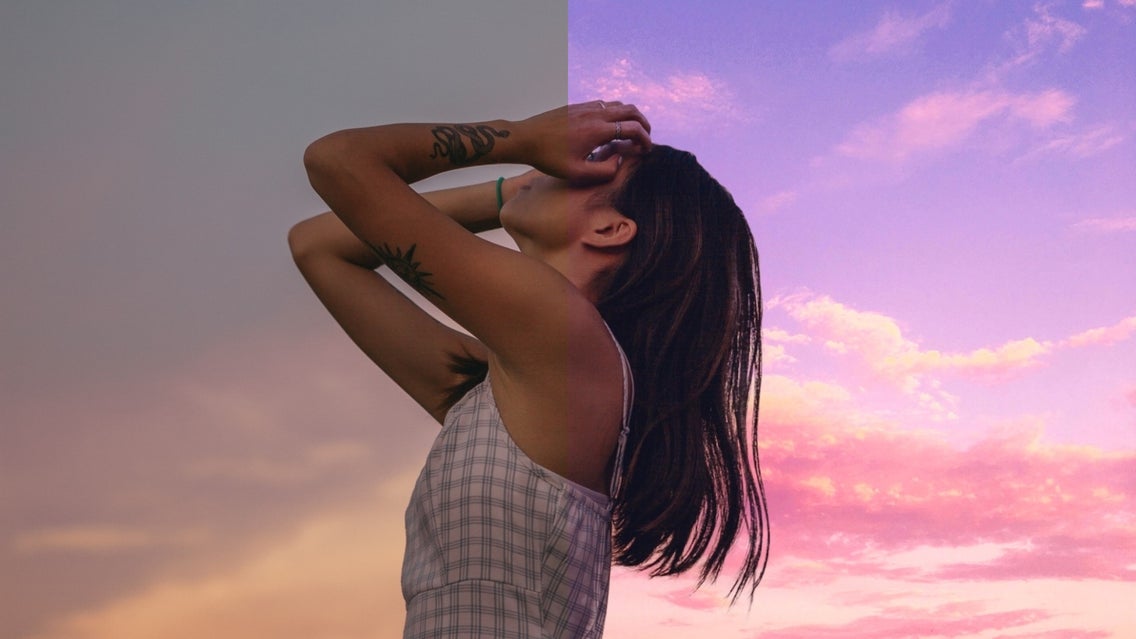 Sky Replacer used for editorial portraits before and after of sunset sky replacement