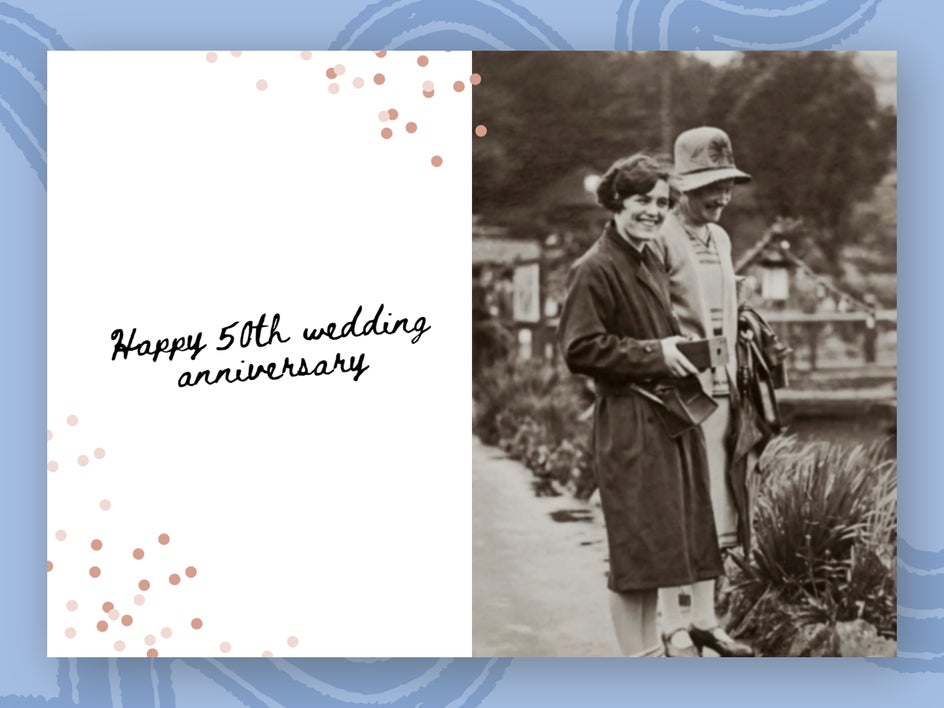Greeting card with too-small old photo causing grain