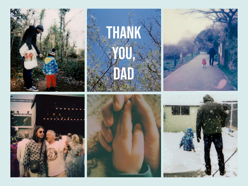 Vintage photos on a thank you card for father