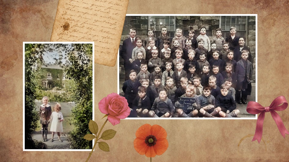 After applying old photo restorer to renew old photos on scrapbook