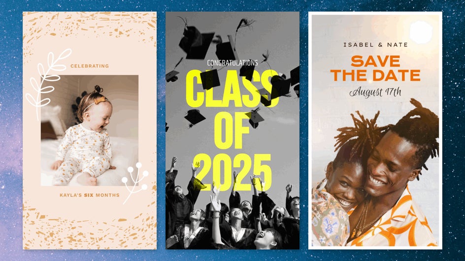 Instagram Story templates for graduation, save the dates, and growth milestones