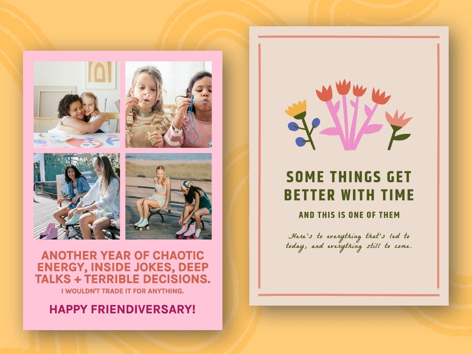 Friendship anniversary card templates.