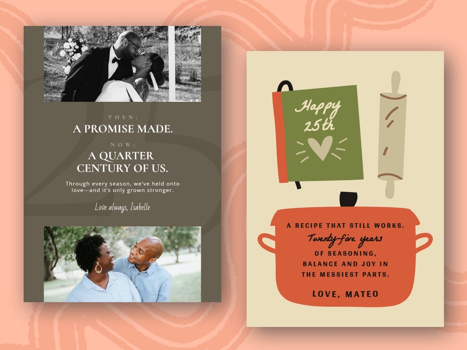 Anniversary card templates for long term relationships.