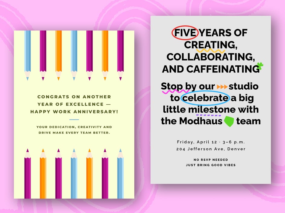 Anniversary card templates for work milestones.