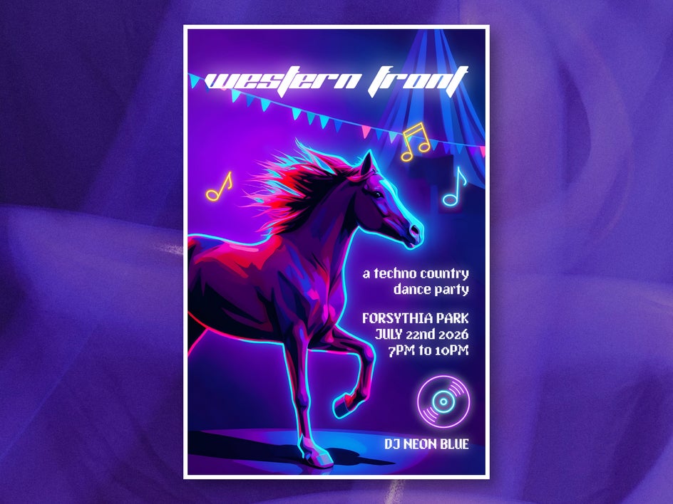 Neon horse disco poster