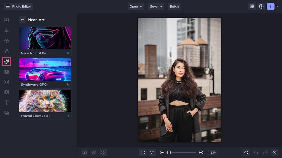 Artsy tab highlighted of Neon Art category