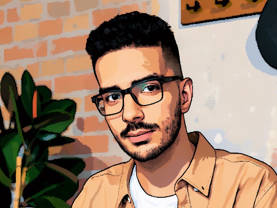 Close up male portrait with glasses after pixel comic applied