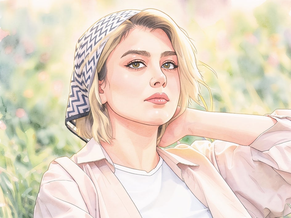 Close up female portrait in field after Soft Anime GFX+