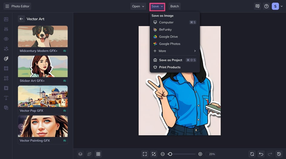Save final sticker art design of female portrait