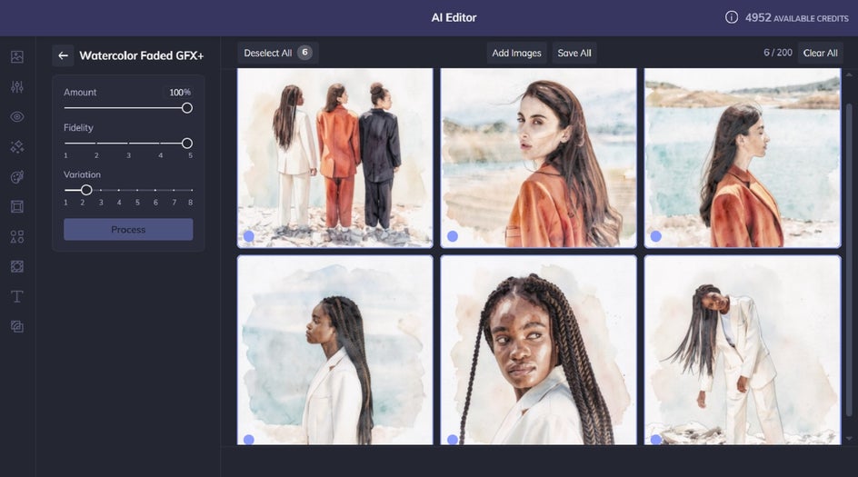 adding artsy effects to a batch of photos using ai batch editor