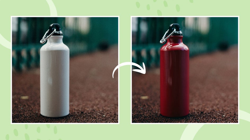 Before and after changing color of drink bottle using BeFunky