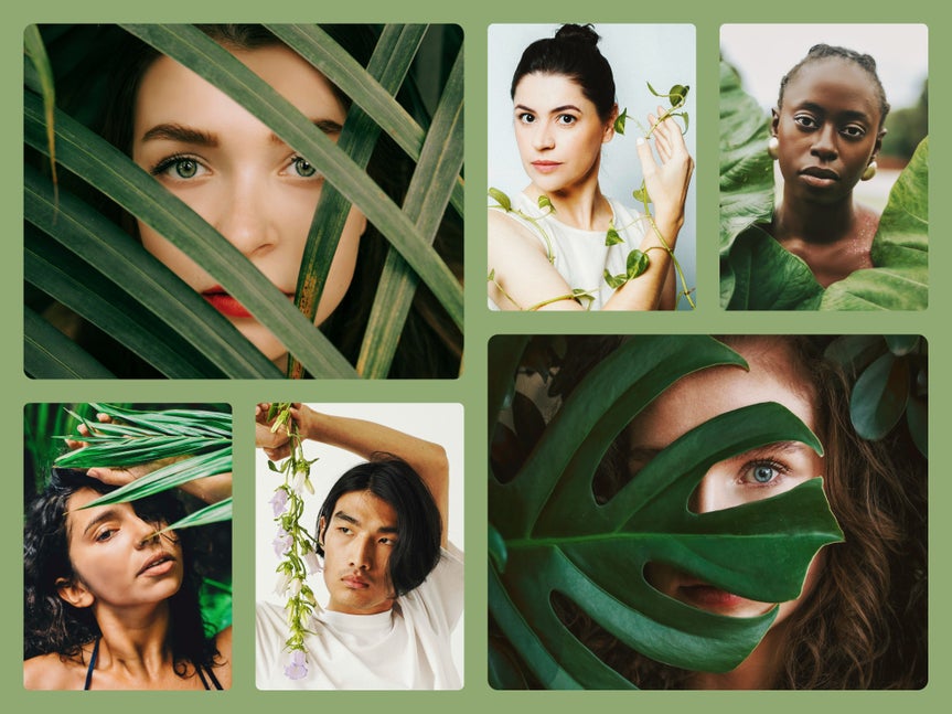 Final collage of plant-themed portraits after BeFunky touch up adjustments