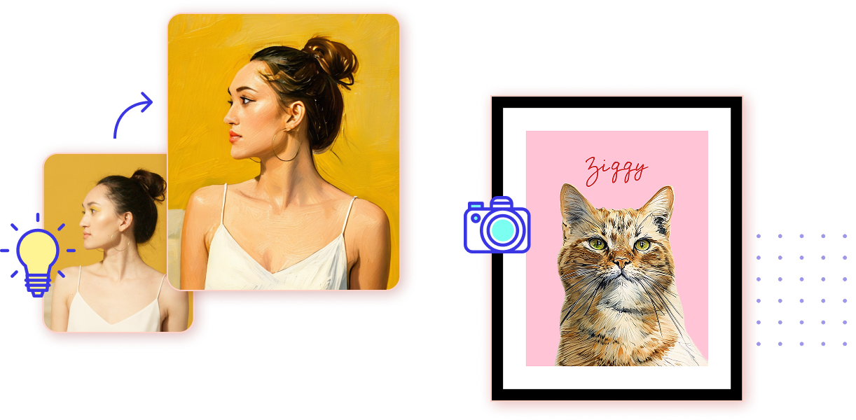 Collage featuring artistic portraits, botanical illustrations, and creative design projects